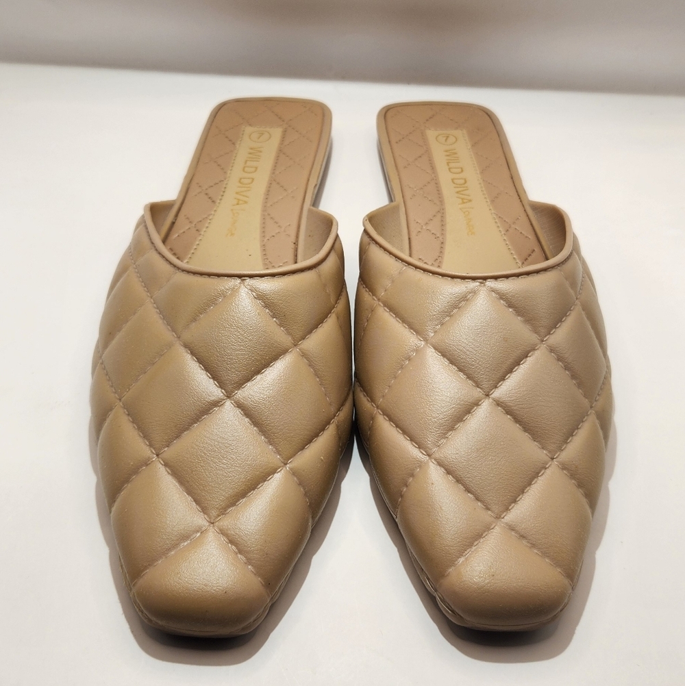 Wild Diva Quilted Beige Mules